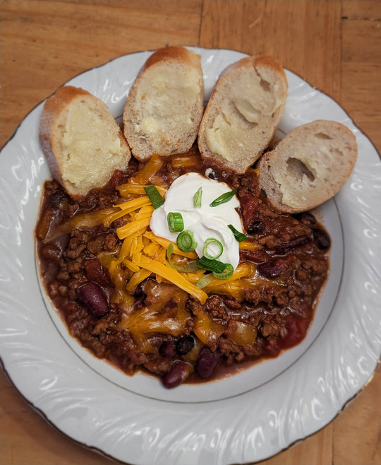 A bowl of chili made with Steam Whistle beer